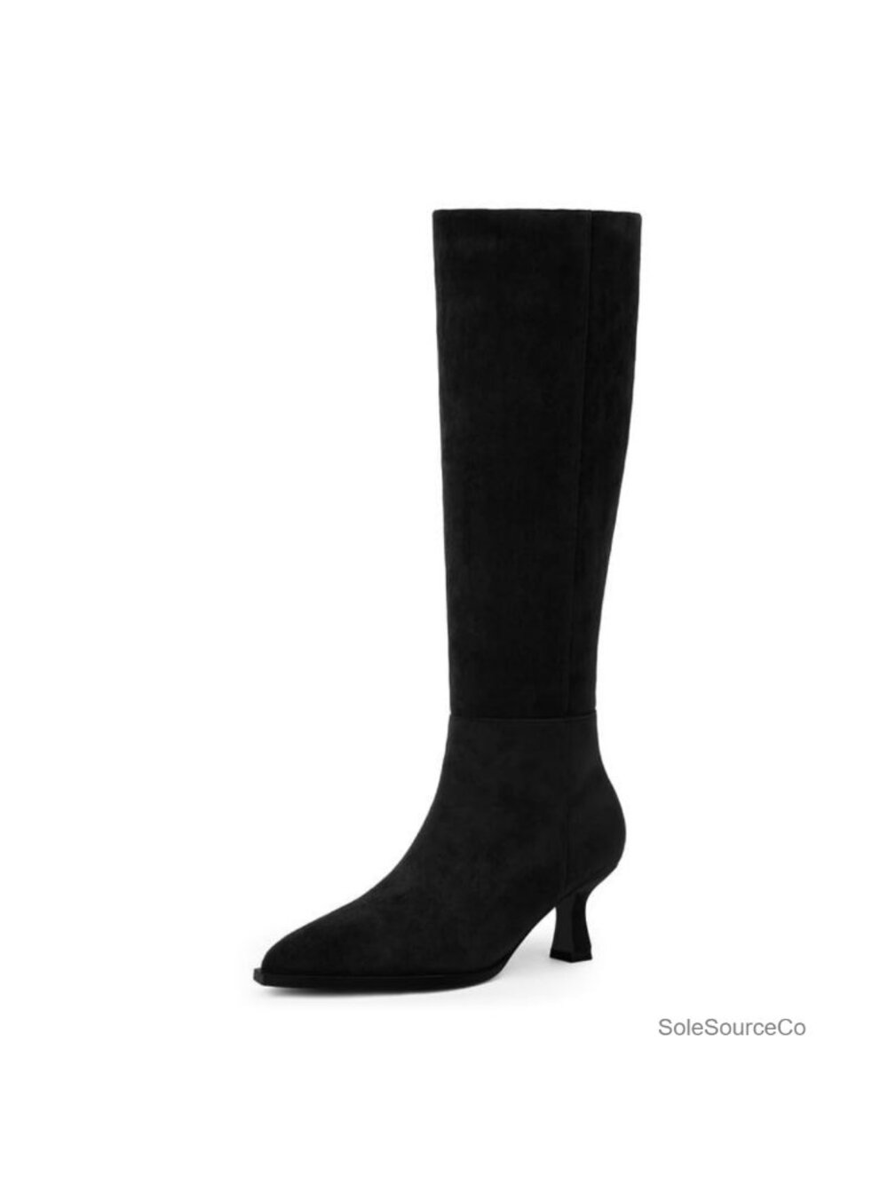 Kitten Heel Knee High Boots Pointed Toe Faux Suede Side Zip Long Boots